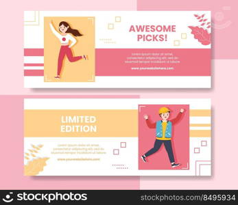 Stylish Fashion Horizontal Banner Template Flat Cartoon Background Vector Illustration