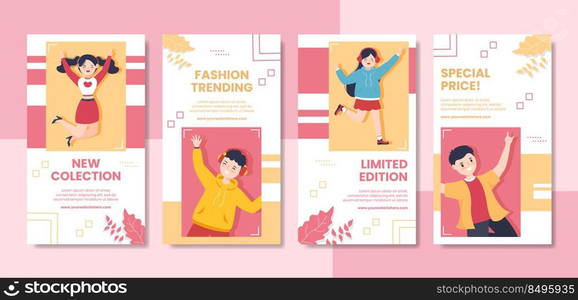 Stylish Fashion Social Media Stories Template Flat Cartoon Background Vector Illustration