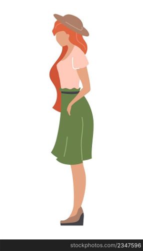 Stylish ginger haired girl semi flat color vector character. Standing figure. Full body person on white. Farm girl outfit simple cartoon style illustration for web graphic design and animation. Stylish ginger haired girl semi flat color vector character