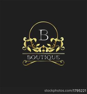 Stylish Graceful Golden Luxury V Logo. Elegance vector template made of wide silver alphabet with line art logo design on half circle line frame.