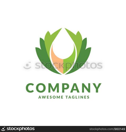 stylish green leaf logo, Illustrations of stylized plants to design logos.