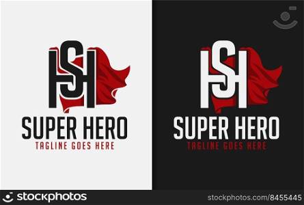 Stylish Initial Letter S   H Combined with Superhero Red Mantle Logo Design.