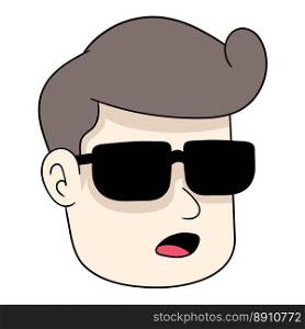 stylish male head emoticon wearing security agent sunglasses. vector design illustration art
