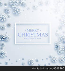 stylish merry christmas greeting card design with white snowflakes