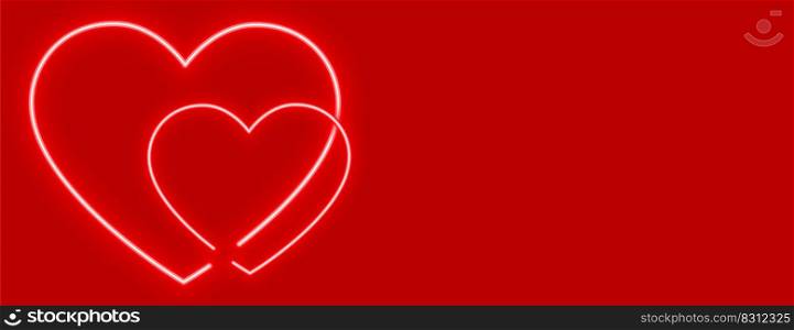stylish neon hearts on red background design