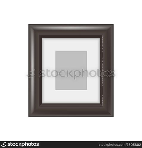Stylish photoframe to place picture or photo isolated blank border. Vector wooden framing with clear space. Photo frame isolated border with clear space