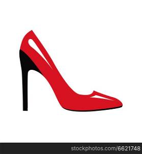 Stylish pink glossy stiletto shoe isolated on white background. Fashionable women footgear for chic look. Luxurious leather footwear vector illustration. Elegant stilettos for glamorous outfit.. Stylish Pink Stilleto Shoe Isolated Illustration