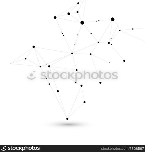 Stylish, polygonal pattern of connected black lines and dots on white background. Designed for use in new technology projects. Simple, beautiful, minimalistic, abstract background.. Stylish, polygonal pattern of connected black lines and dots on white background. Designed for use in new technology projects. Simple, beautiful, minimalistic, abstract background