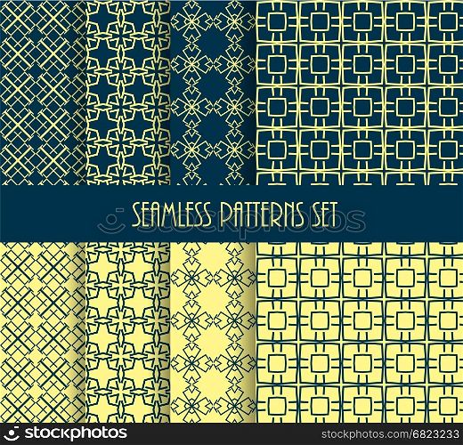 Stylish seamless pattern set. Decorative line tile backgrounds. Vector illustration. Fashion fabric ornament collection.