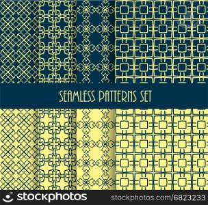 Stylish seamless pattern set. Decorative line tile backgrounds. Vector illustration. Fashion fabric ornament collection.