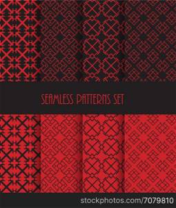 Stylish seamless pattern set. Endless oriental ornament. Repeatable geometric style. Decorative line tile backgrounds. Vector illustration. Fashion fabric ornament collection.