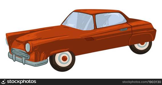 Stylish vintage car of 1950s, isolated automobile, exclusive and expensive model of transport. Automotive history of 50s, old-fashioned oldtimer. Retro polished vehicle. Vector in flat style. Vintage transport of 50s retro vehicle sports auto