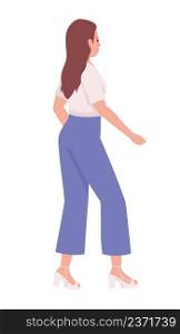 Stylish woman wearing high heeled sandals semi flat color vector character. Standing figure. Full body person on white. Simple cartoon style illustration for web graphic design and animation. Stylish woman wearing high heeled sandals semi flat color vector character