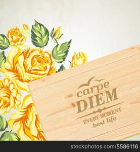 Stylish wooden plaque with the text Carpe diem. Vector illustration