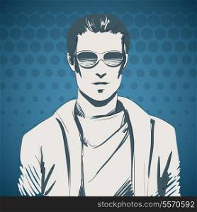 Stylish young guy portrait wearing glasses and pullover, sport style vector illustration