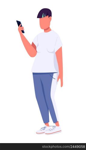 Stylish young woman semi flat color vector character. Standing figure. Full body person on white. Generation z representative. Simple cartoon style illustration for web graphic design and animation. Stylish young woman semi flat color vector character