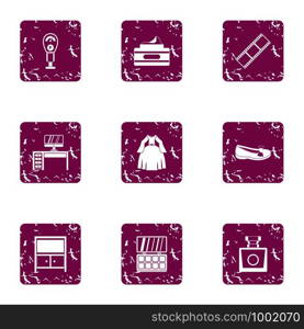 Stylist cloth icons set. Grunge set of 9 stylist cloth vector icons for web isolated on white background. Stylist cloth icons set, grunge style