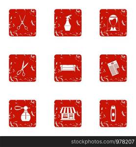 Stylist place icons set. Grunge set of 9 stylist place vector icons for web isolated on white background. Stylist place icons set, grunge style