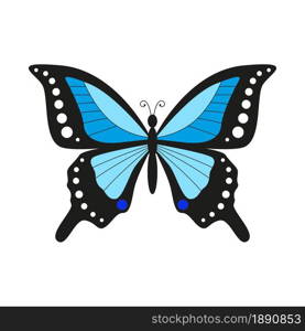 Stylized blue butterfly isolated icon. Vector illustration.