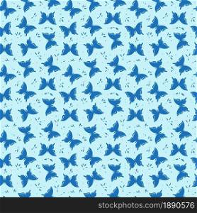 Stylized blue butterfly seamless pattern. Vector illustration.