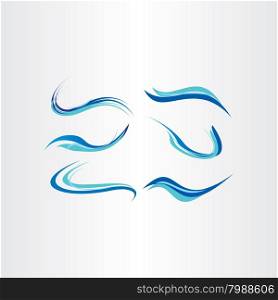 stylized blue water wave vector brush set wavy