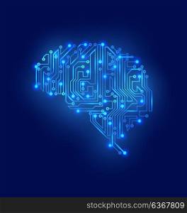 Stylized Brain. Circuit Board Texture, Electricity Mind. Stylized Brain. Circuit Board Texture, Electricity Mind - Illustration Vector