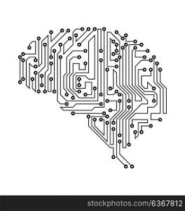 Stylized Brain. Circuit Board Texture, Electricity Mind. Stylized Brain. Circuit Board Texture, Electricity Mind - Illustration Vector