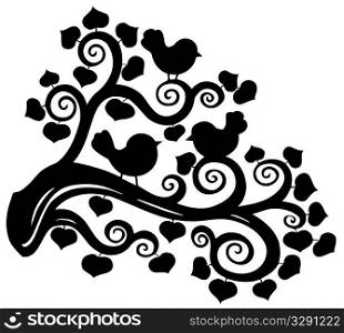 Stylized branch silhouette with birds