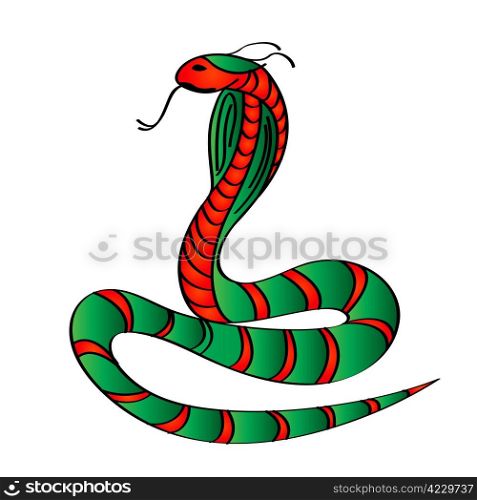 Stylized Cobra snake over white background, clip art.