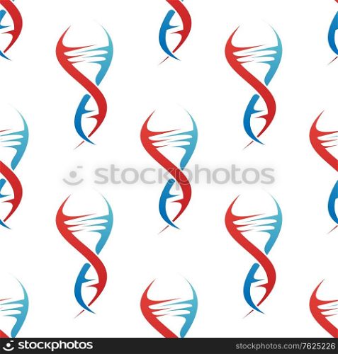 Stylized colorful blue and red DNA spiral helix seamless background pattern conceptual of medicine and genetics in square format. Stylized DNA spiral helix seamless pattern