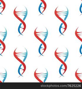 Stylized colorful blue and red DNA spiral helix seamless background pattern conceptual of medicine and genetics in square format. Stylized DNA spiral helix seamless pattern