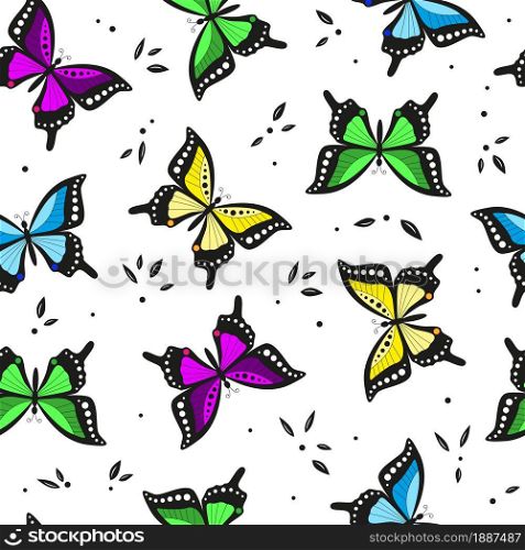 Stylized colorful butterflies seamless pattern. Vector illustration.