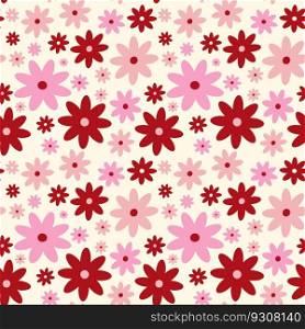 Stylized creative vibrant quirky expressive floral pattern in 60s in bright pink and red juicy colors. Stylized creative vibrant quirky Retro floral pattern in 60s in bright pink and red juicy colors