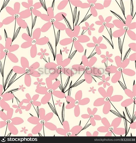 Stylized creative vibrant quirky expressive floral pattern in 60s in bright pink and red juicy colors. Stylized creative vibrant quirky expressive floral pattern in 60s in bright juicy colors