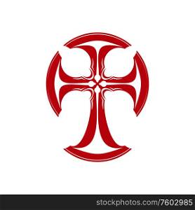 Stylized cross with curved ends, Celtic symbol isolated. Vector religion gothic orthodox icon. Celtic stylized red cross isolated