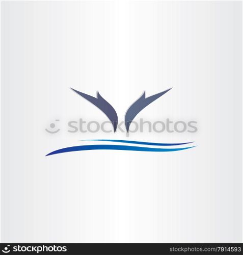 stylized dolphins jump in water icon design element