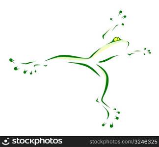 Stylized editable vector illustration of a green frog jumping