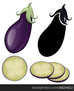 stylized eggplant slices of eggplant and natural on a white background.&#xA;