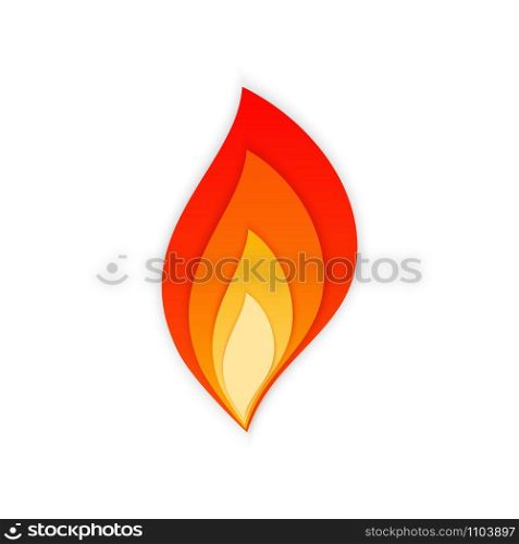 Stylized flare flames vector illustration. Hot blaze bonfire with red, orange and yellow fire flame shadowed layers isolated on white background for flammable danger sign or burning gas energy logo. Hot blaze bonfire with red and orange fire flame