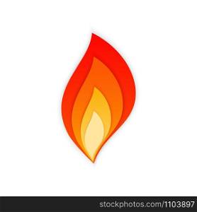 Stylized flare flames vector illustration. Hot blaze bonfire with red, orange and yellow fire flame shadowed layers isolated on white background for flammable danger sign or burning gas energy logo. Hot blaze bonfire with red and orange fire flame