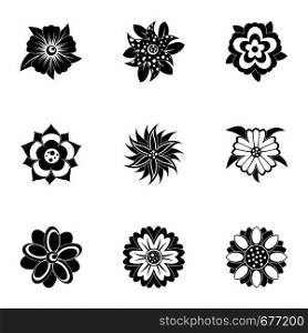Stylized flower icon set. Simple set of 9 stylized flower vector icons for web isolated on white background. Stylized flower icon set, simple style
