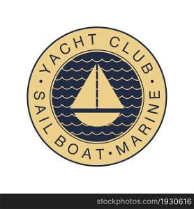 Stylized gold yacht. Round logo. Vector image.