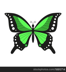 Stylized green butterfly isolated icon. Vector illustration.