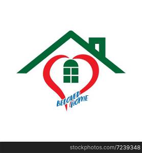 Stylized home and heart icon with the inscription Beloved Home isolated on a white background