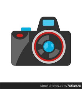 Stylized illustration of camera. Home appliance or household item for advertising and shopping.. Stylized illustration of camera.