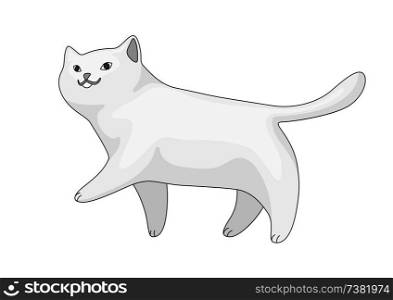 Stylized illustration of cartoon white cat. Cute pet on white background.. Stylized illustration of cartoon white cat.