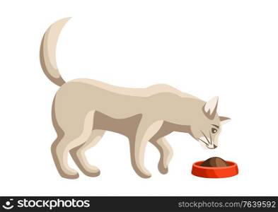 Stylized illustration of eating cat. Image of cute kitten pet.. Stylized illustration of eating cat.