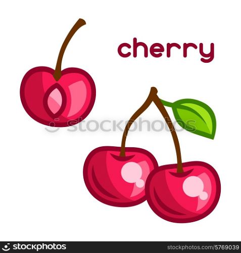Stylized illustration of fresh cherry on white background.. Stylized illustration of fresh cherry on white background