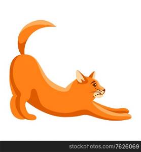 Stylized illustration of stretching cat. Image of cute kitten pet.. Stylized illustration of stretching cat.