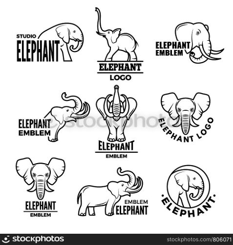 Stylized illustrations of elephants. Templates for logo design elephant animal, wild animal logo vector. Stylized illustrations of elephants. Templates for logo design